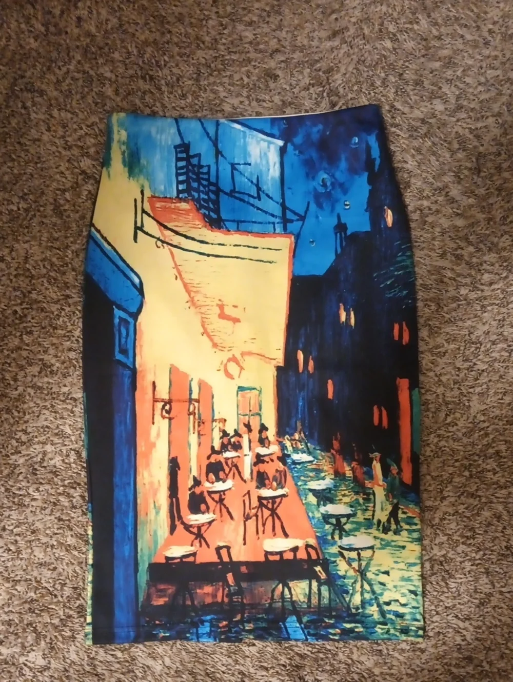 Artistic Printed Pencil Skirt in Blue and Yellow Size Large Bodycon